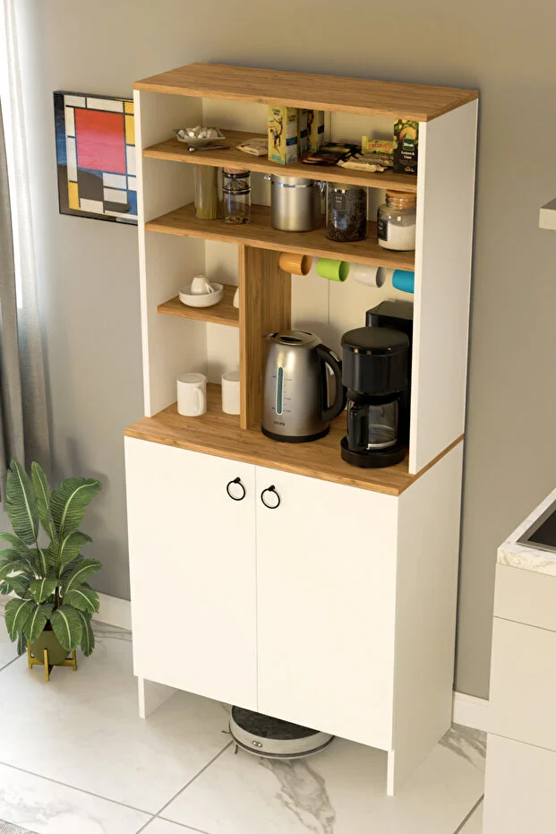 Kahve Köşesi İki Kapaklı Çok Amaçlı Dolap Mutfak Dolabı Erzak Dolabı Kiler Dolabı